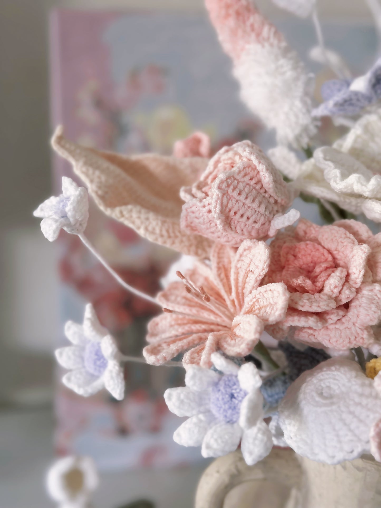 Magic Forest Series Bouquet - Handmade Crochet Flowers with Poppies, Roses, Daisies, Forget-Me-Nots and Lewisia