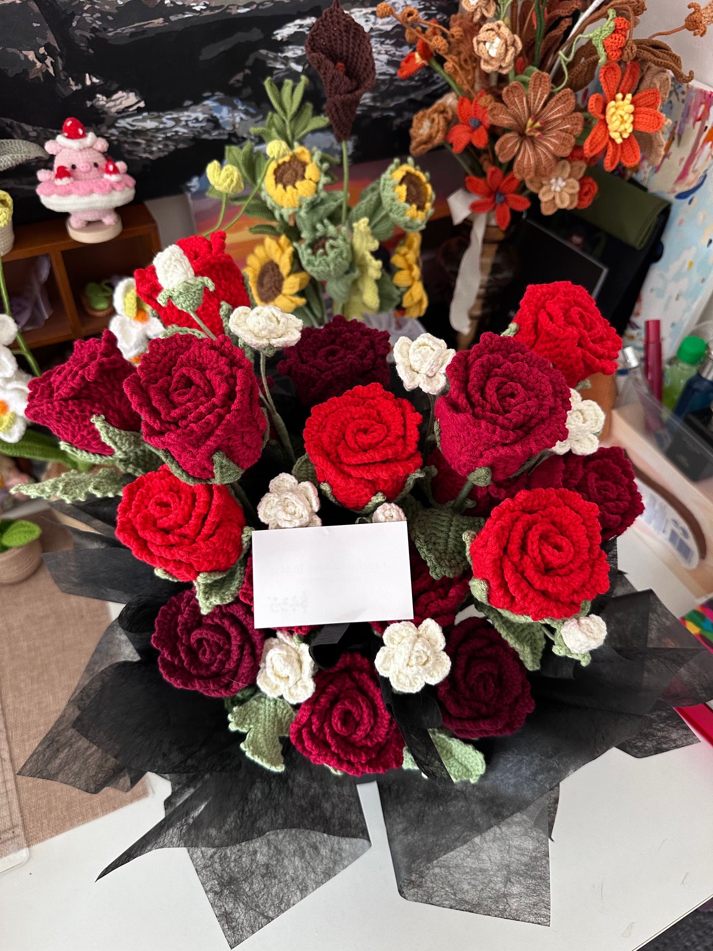 Giant Crochet Red and White Rose Bouquet – Valentine’s Day Gift|Handmade with love