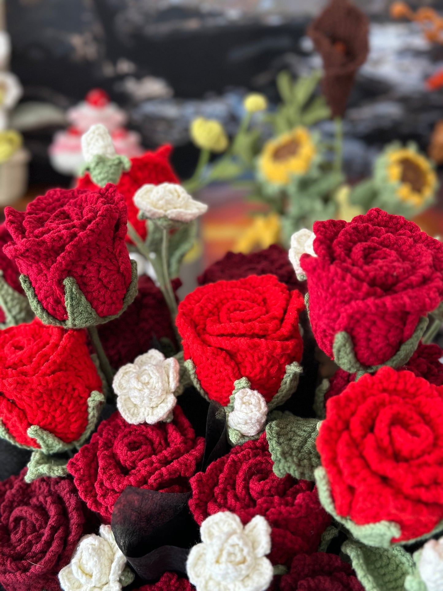 Giant Crochet Red and White Rose Bouquet – Valentine’s Day Gift|Handmade with love