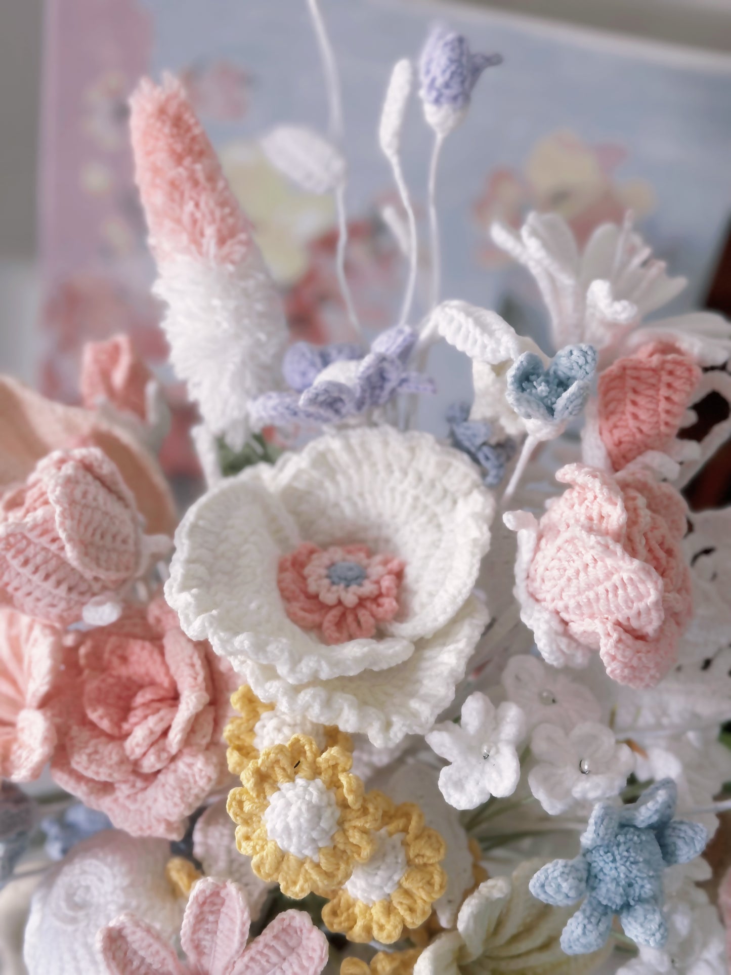 Magic Forest Series Bouquet - Handmade Crochet Flowers with Poppies, Roses, Daisies,  Forget-Me-Nots and Lewisia