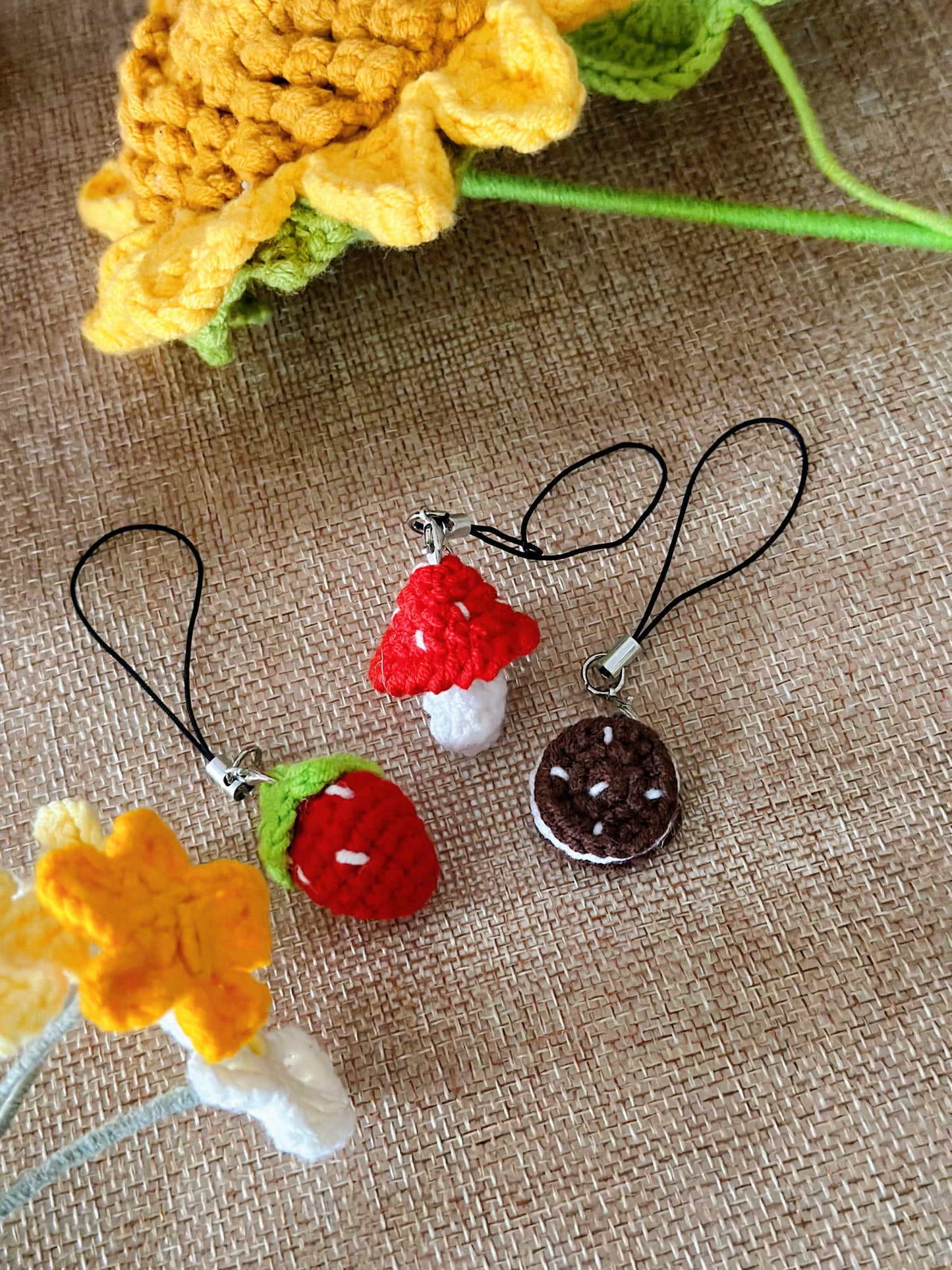 Mushroom & Stawberry & Oreo Keychains | Handmade | Crochet