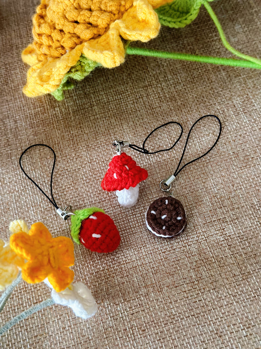 Mushroom & Stawberry & Oreo Keychains | Handmade | Crochet