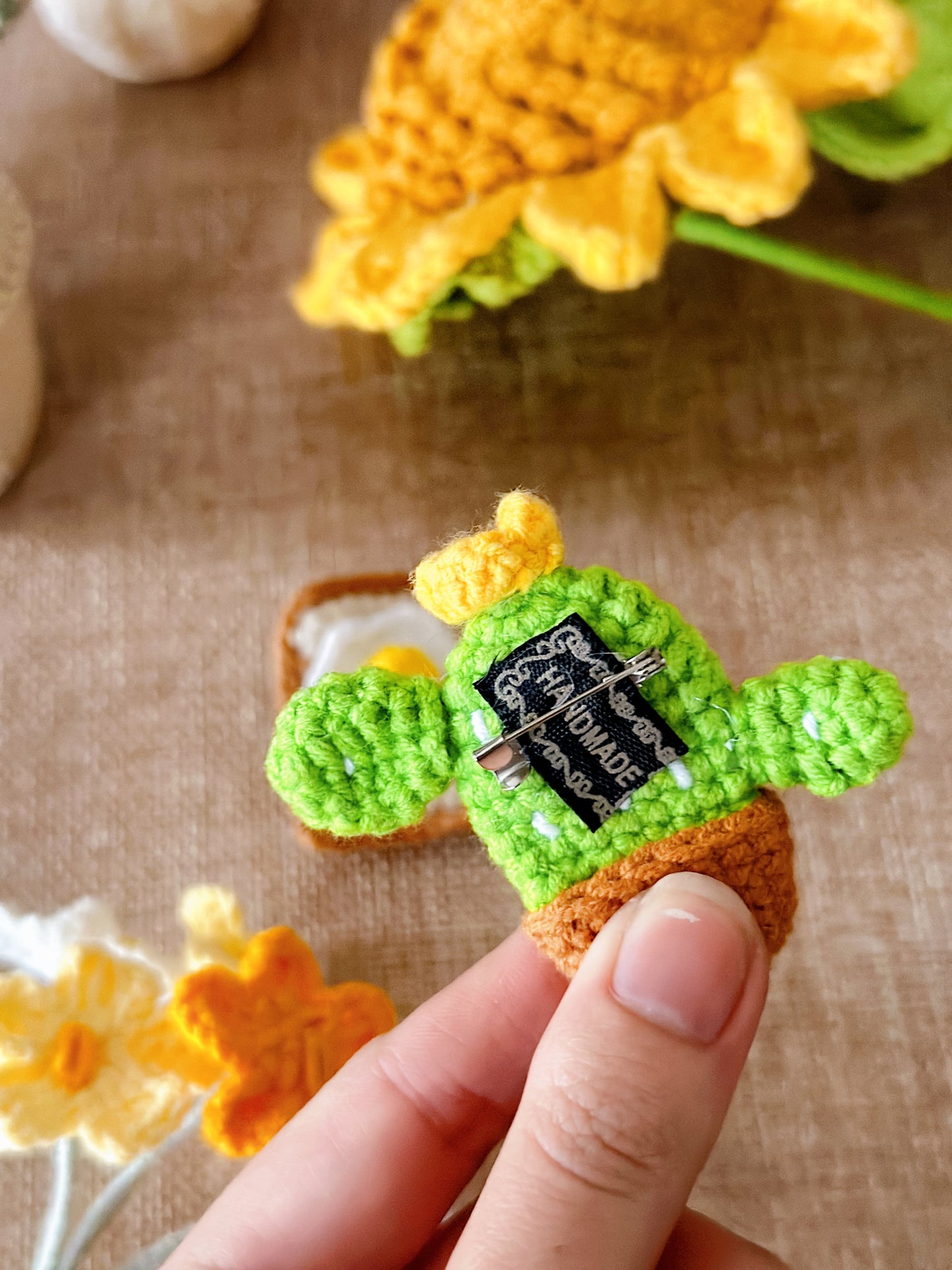 Cactus & Toast Brooches | Handmade | Crochet